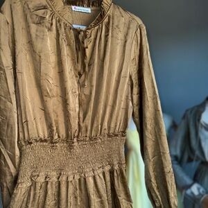 Brave+true Metallic Brown Long Sleeve Dress